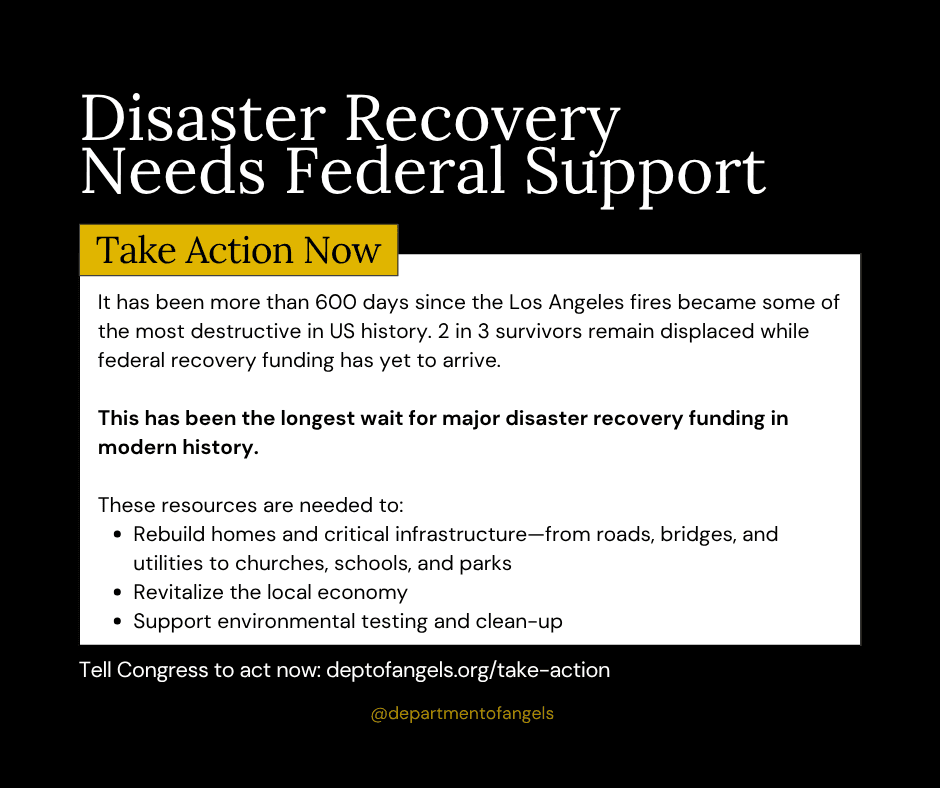 Campaign graphic for Facebook: Disaster Recovery Needs Federal Support.